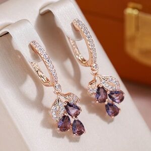 💜Rose Gold Plated Purple Zirconia Drop Earrings